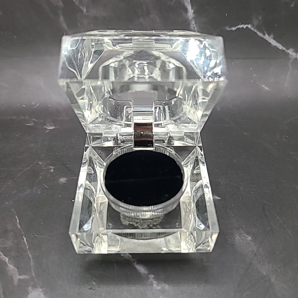 Vintage Clear Faceted Acrylic Ring Presentation Case Box Gift Box